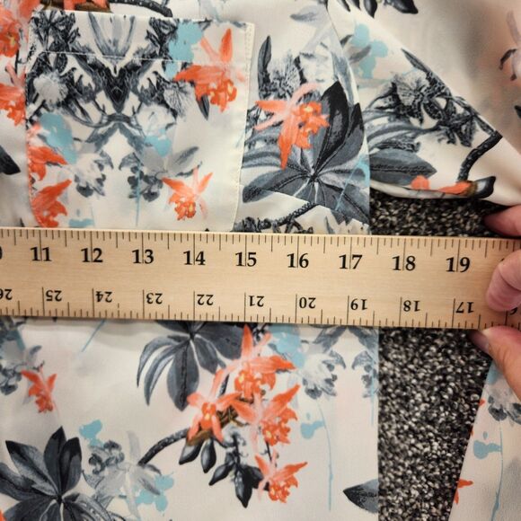 Talbots small petite cream peach floral long sleeve button down blouse - Picture 6 of 8